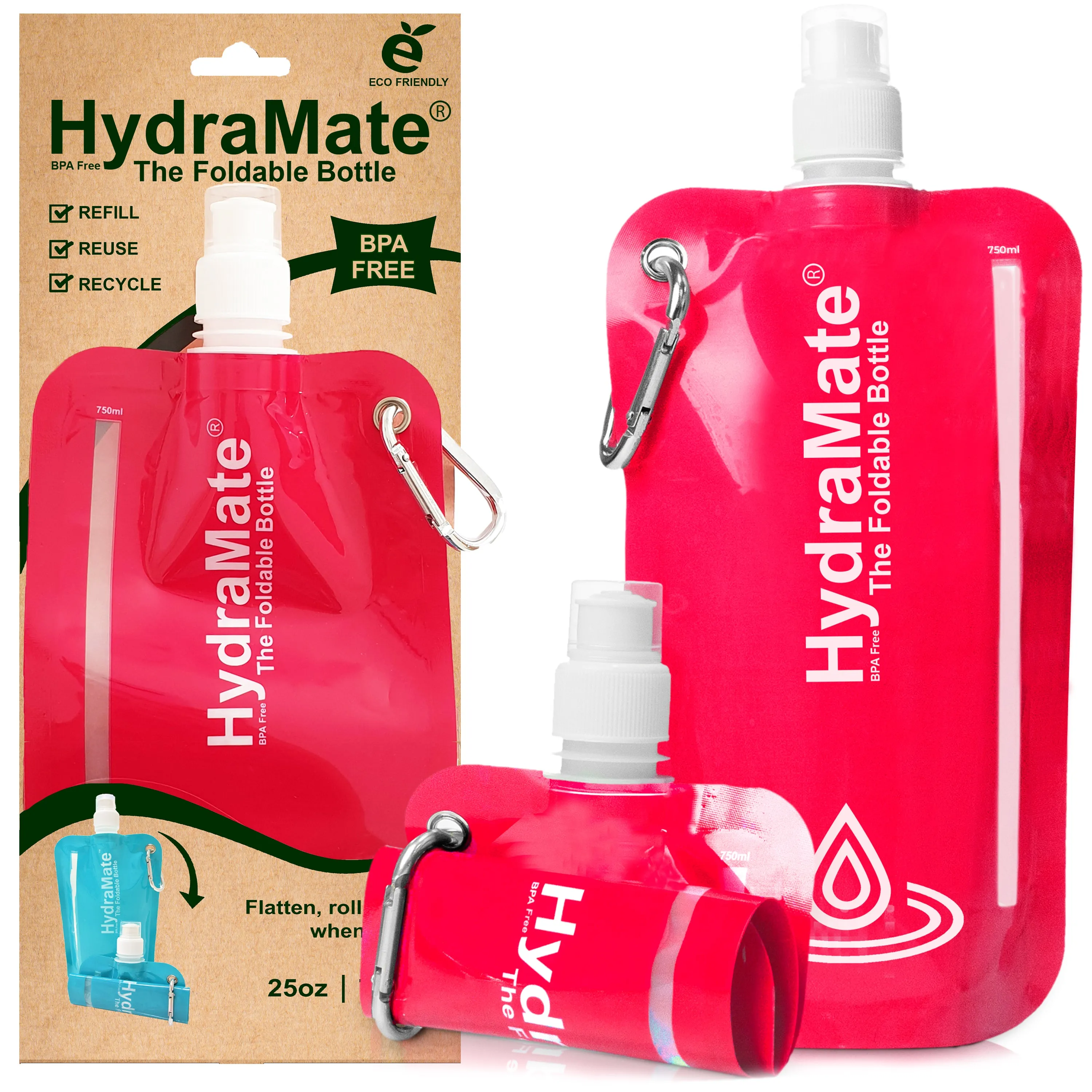 HydraMate Foldable Bottle. Collapsible Water Bottle 750ml