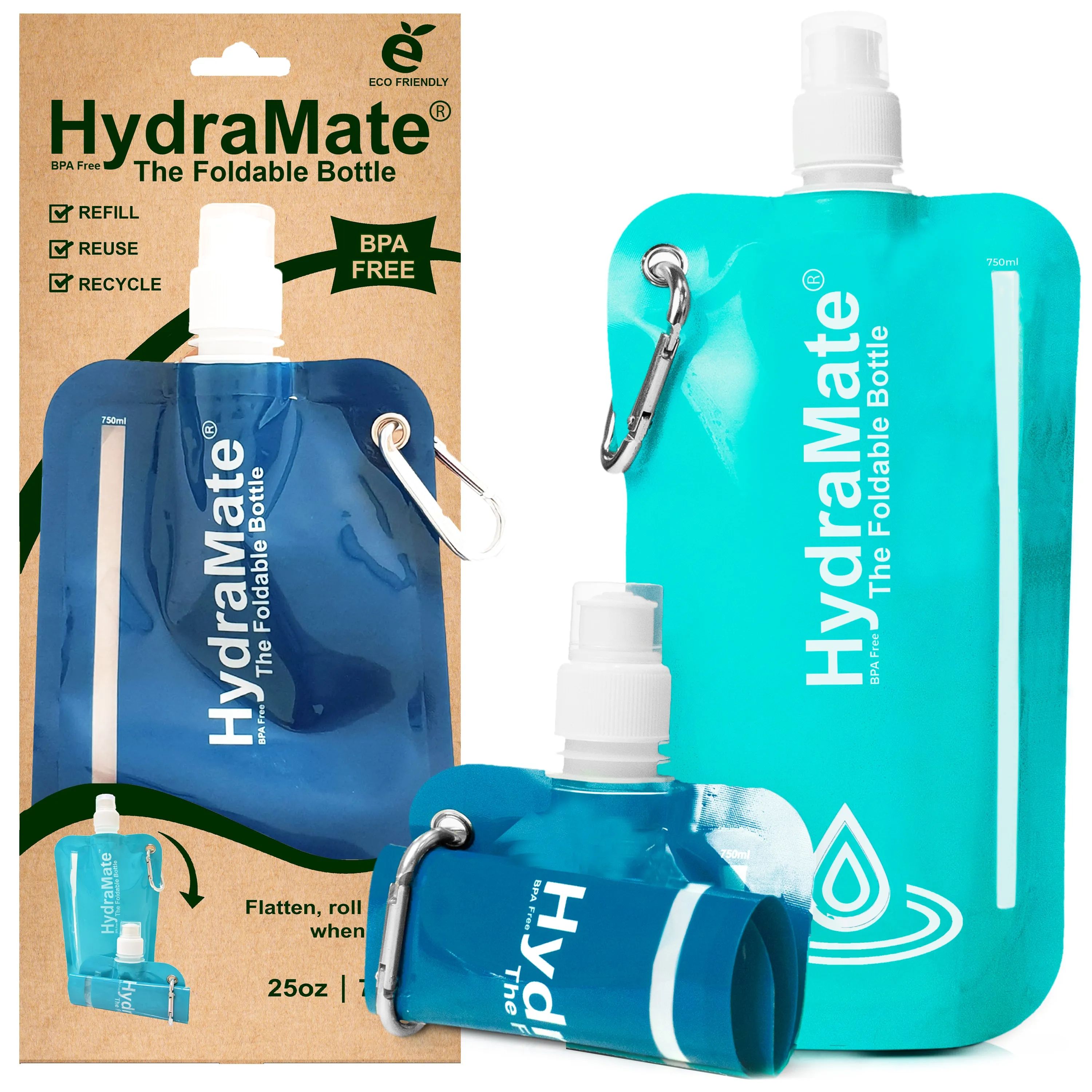 HydraMate Foldable Bottle. Collapsible Water Bottle 750ml