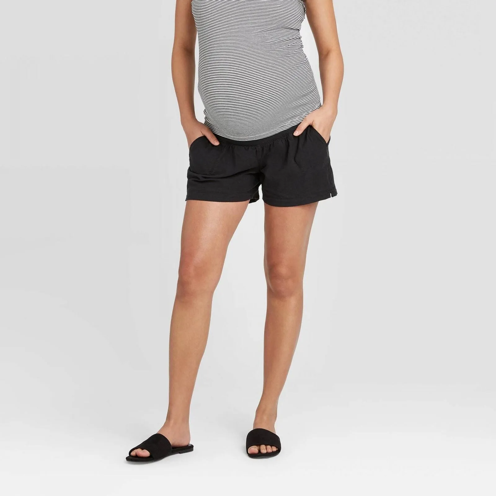 Isabel Maternity by Ingrid & Isabel Maternity Twill Pull-On High Shorts Black XS
