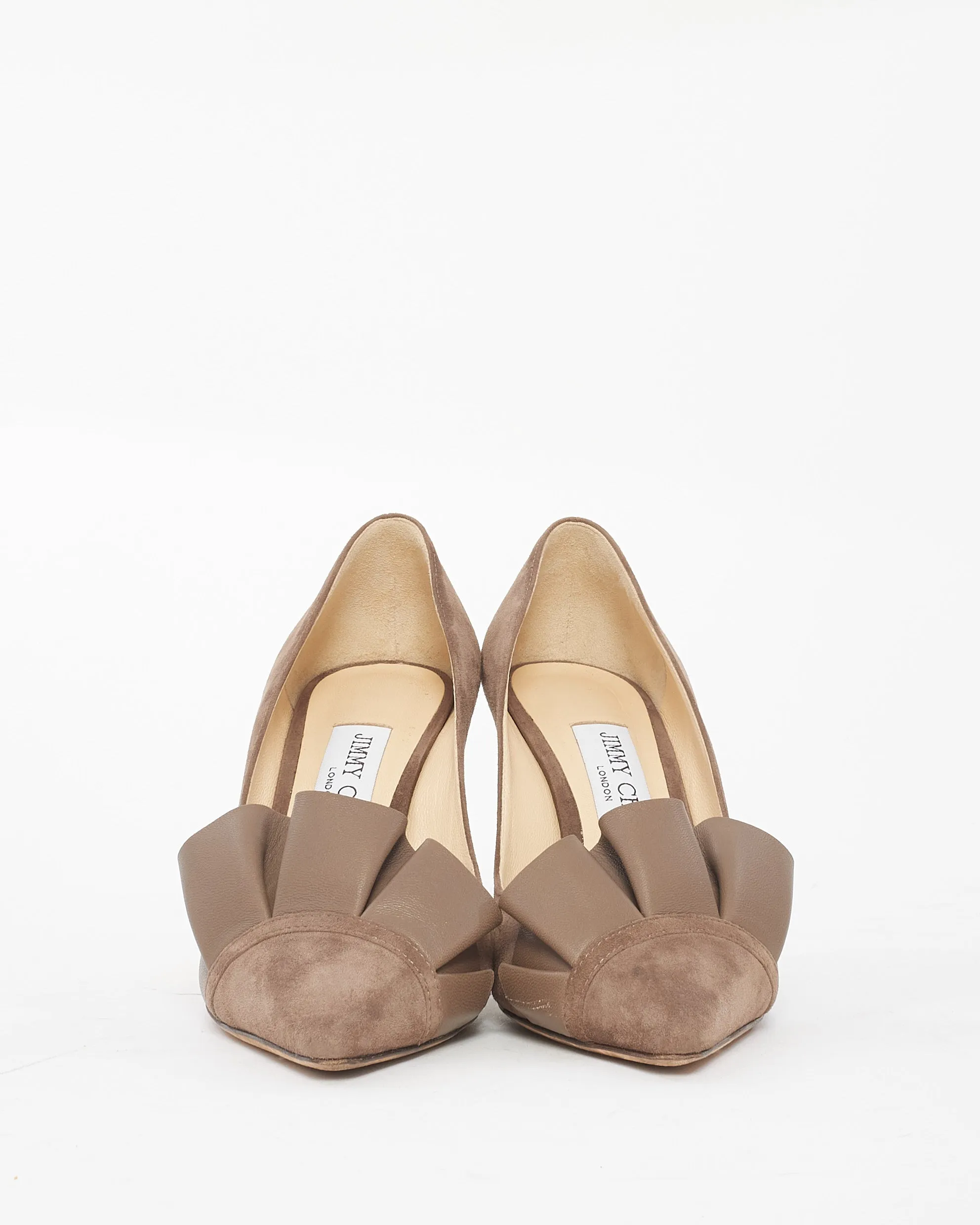 Jimmy Choo Brown Suede Ruffle Romy 85 Pumps - 36