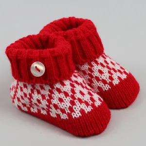 Knitted Booties -Red- Fairisle Design