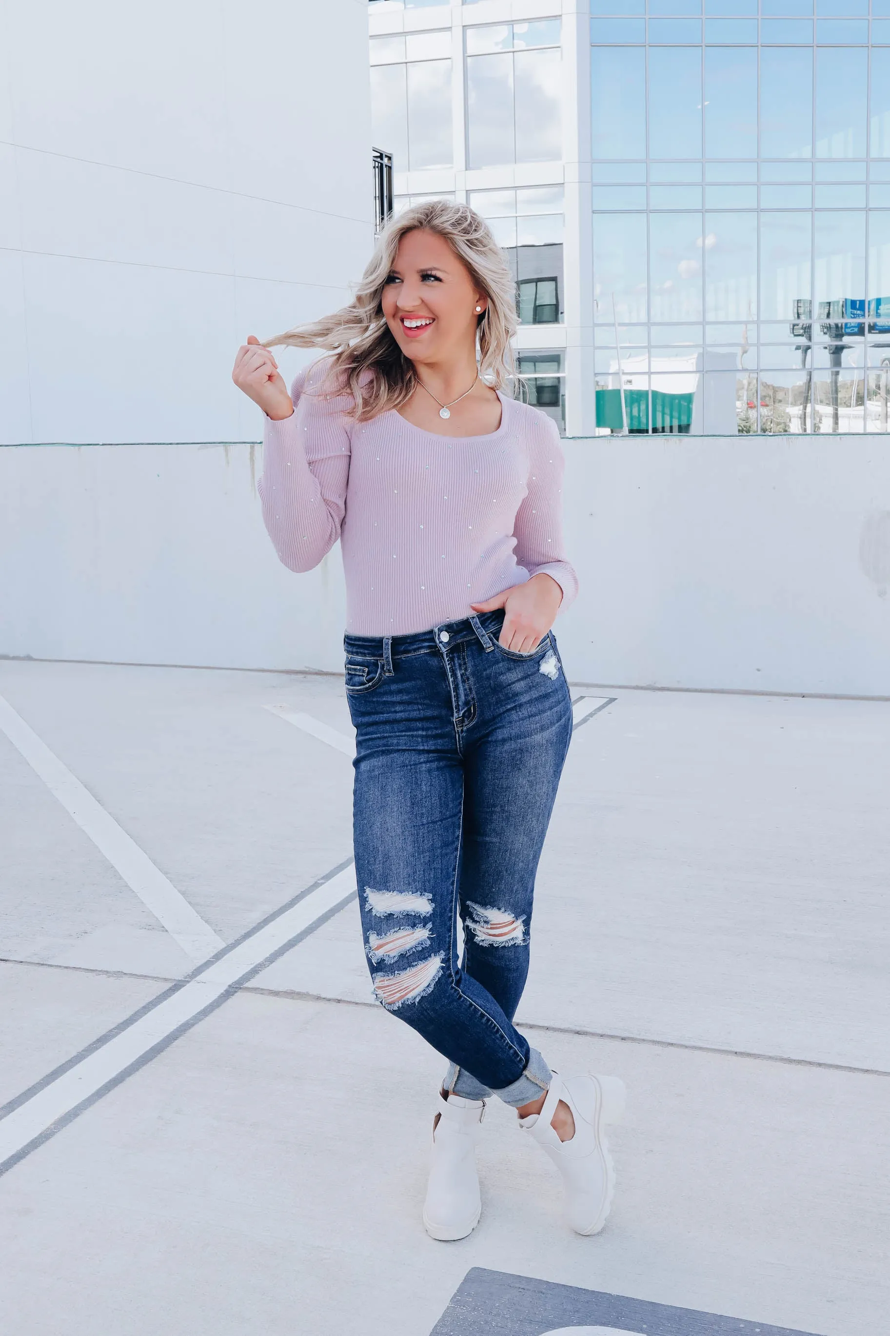 Laurissa Rhinestone Sweater - Lilac