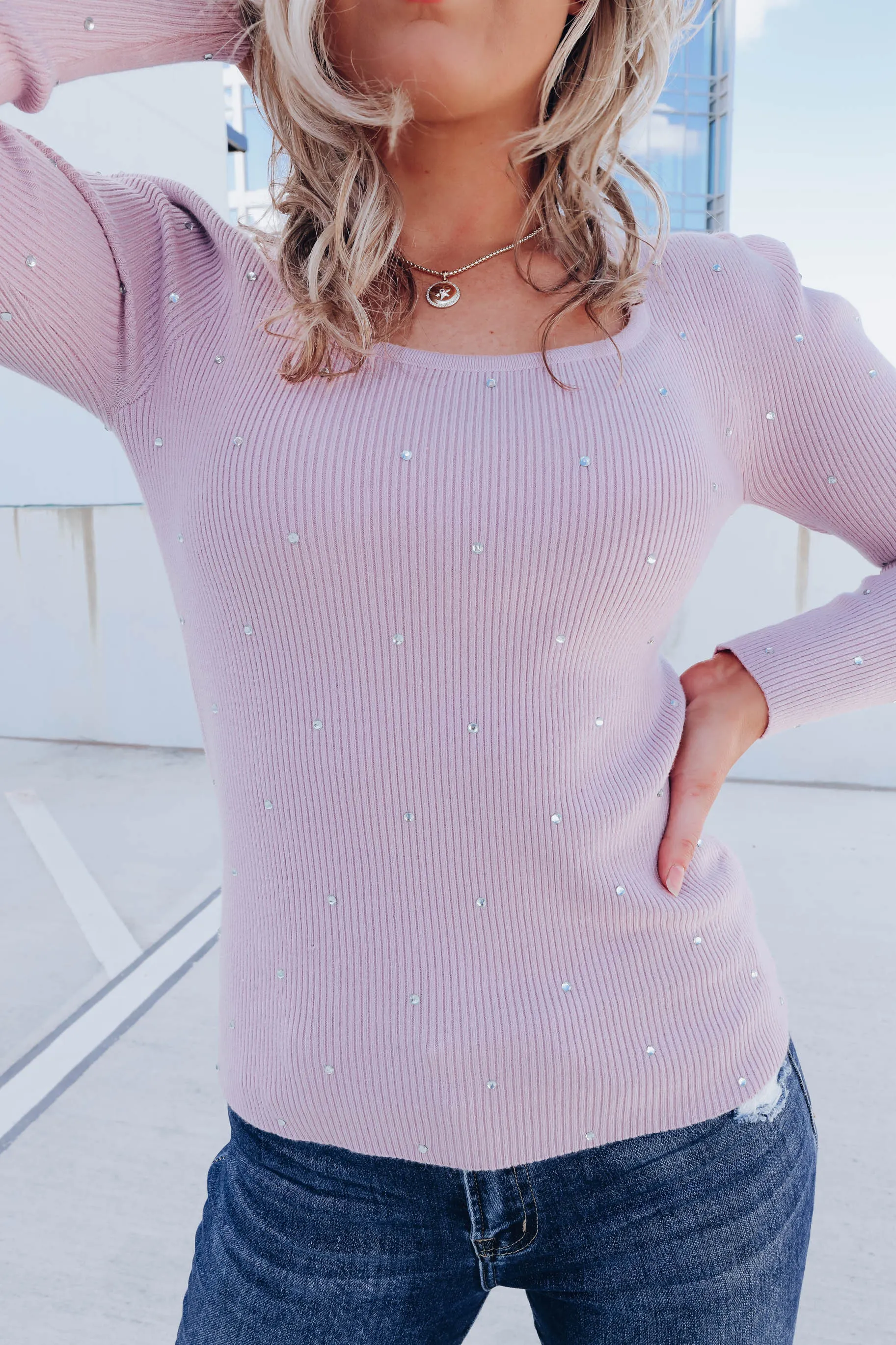 Laurissa Rhinestone Sweater - Lilac