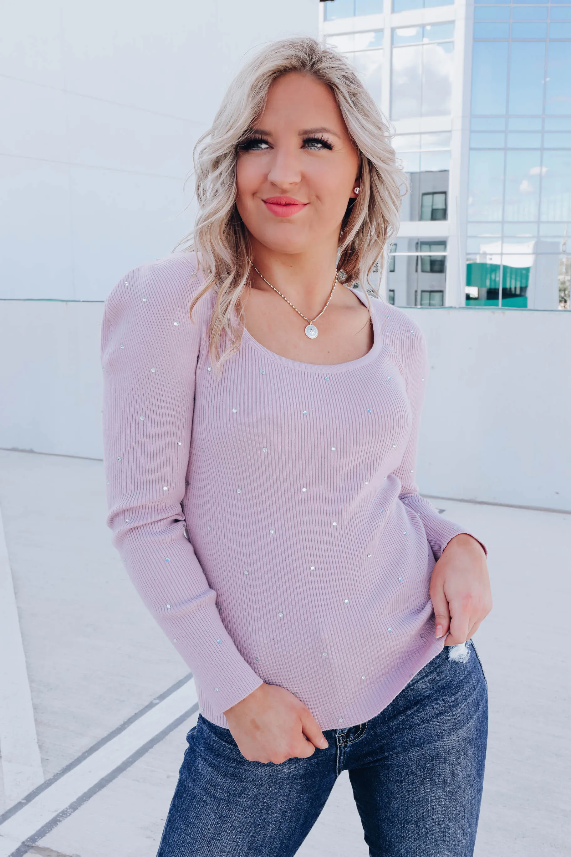 Laurissa Rhinestone Sweater - Lilac