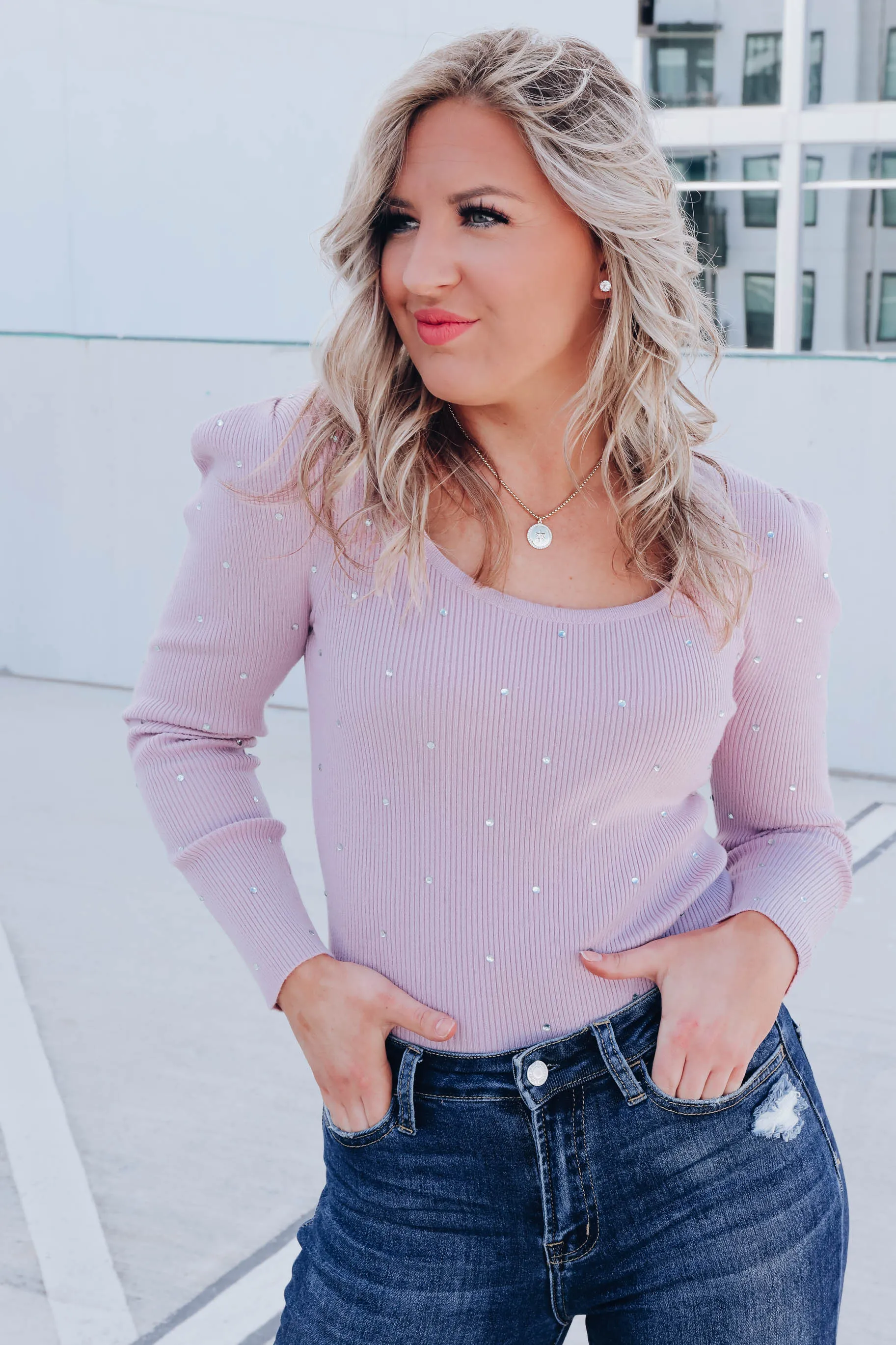 Laurissa Rhinestone Sweater - Lilac