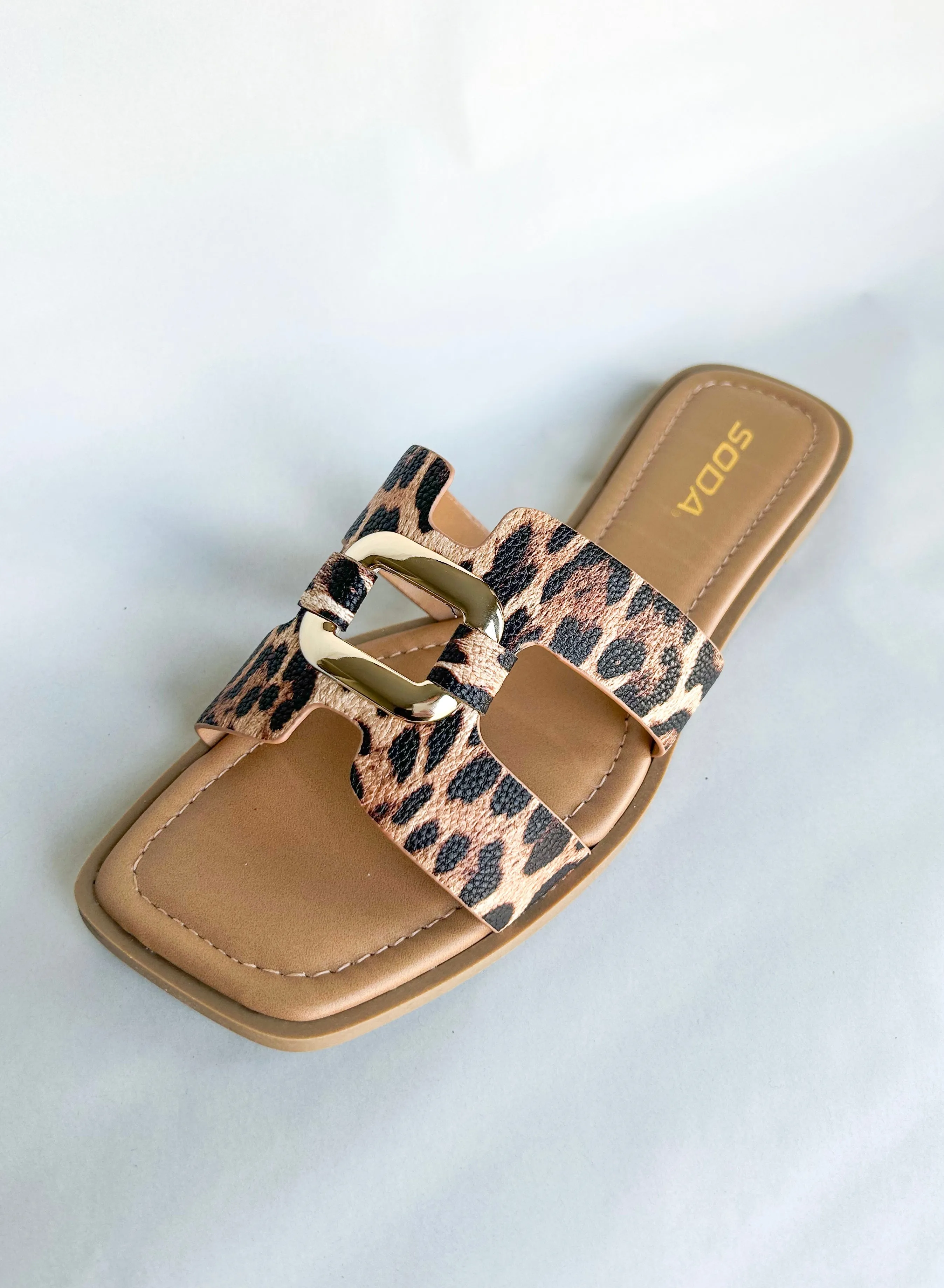 Leopard Gold Rectangle Sandals