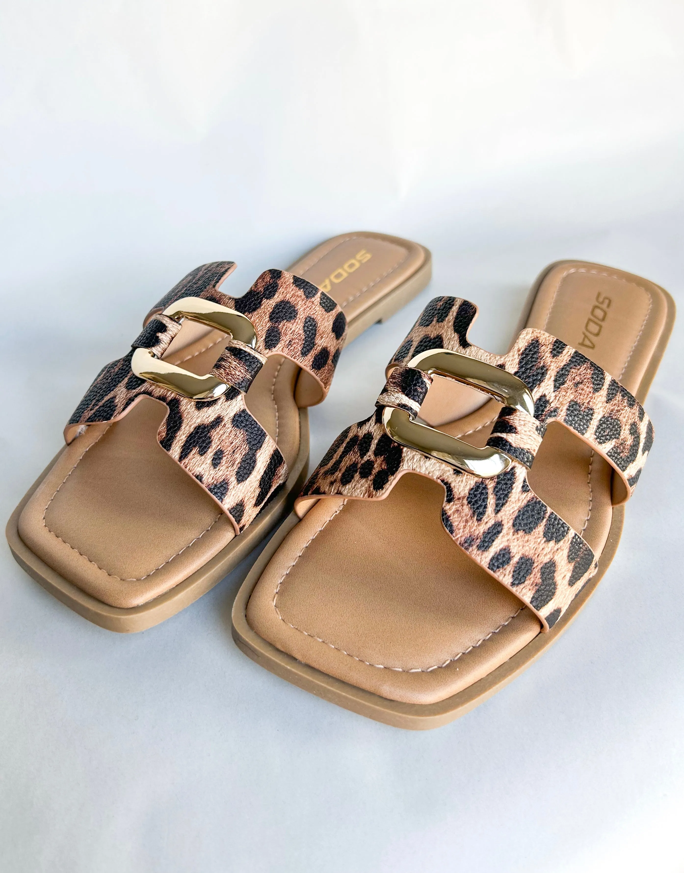 Leopard Gold Rectangle Sandals
