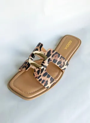 Leopard Gold Rectangle Sandals