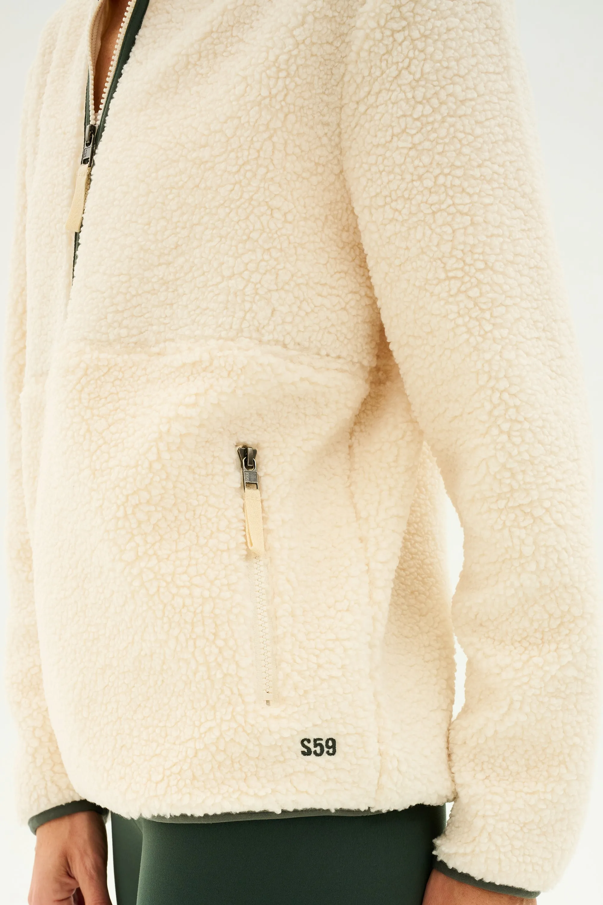 Libby Sherpa Half Zip - Creme/Military