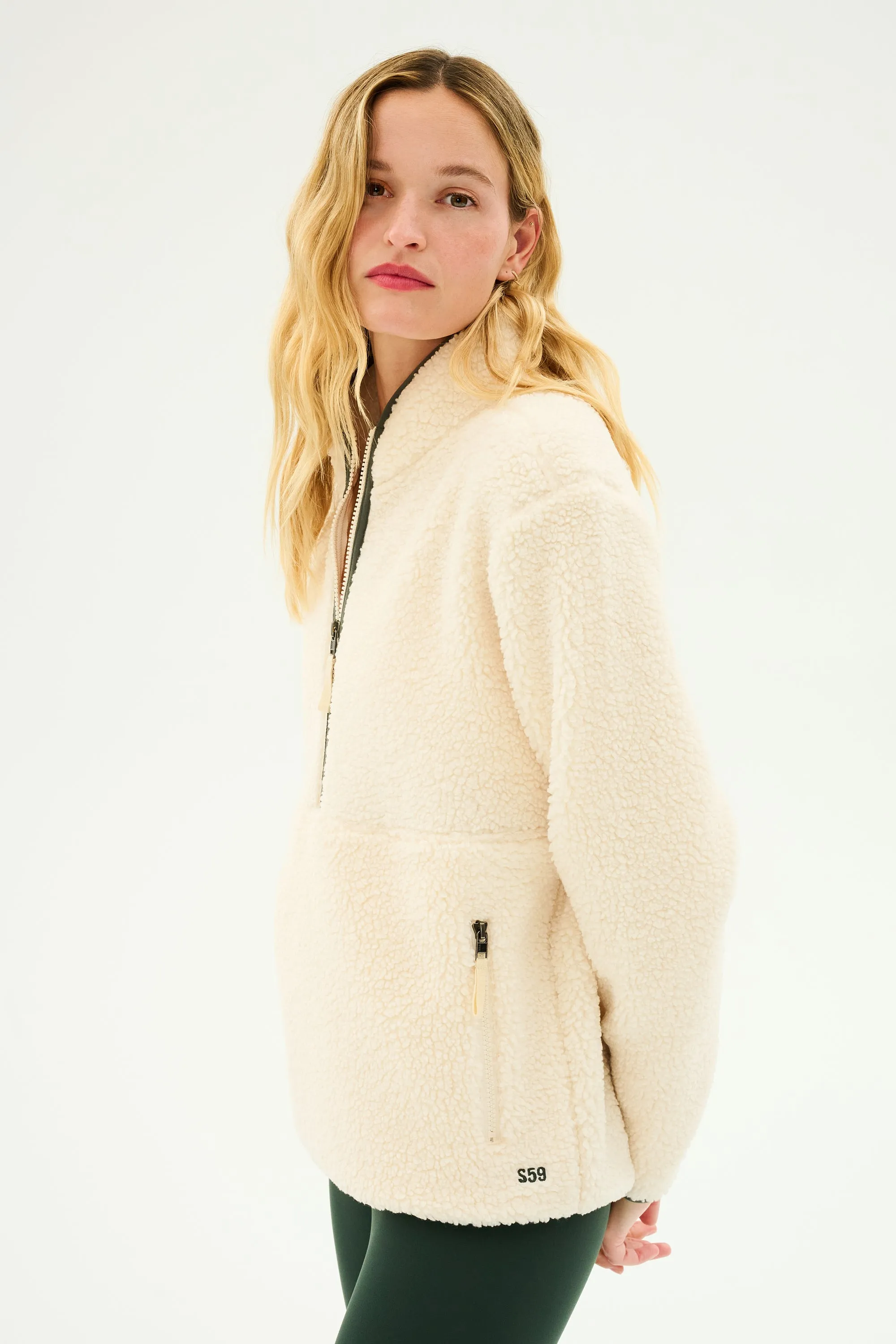 Libby Sherpa Half Zip - Creme/Military