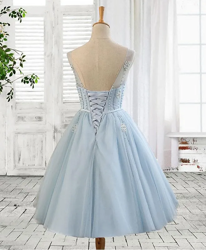 Light Blue Round Neckline Short Party Dress , Homecoming Dresses