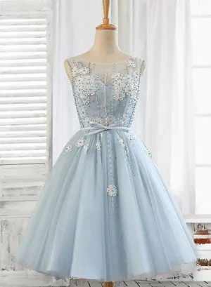 Light Blue Round Neckline Short Party Dress , Homecoming Dresses