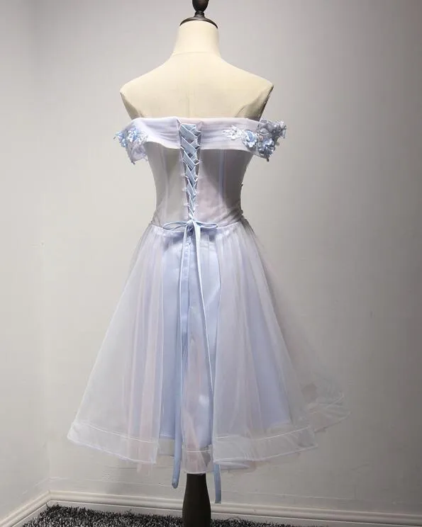 Light Blue Sweetheart Tulle Party Dress , Short Formal Dress