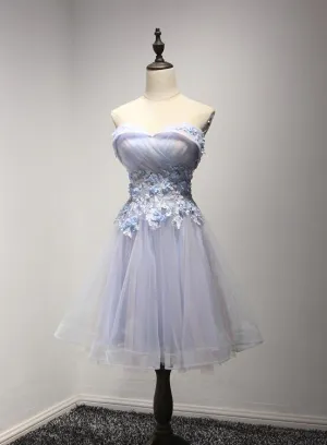 Light Blue Sweetheart Tulle Party Dress , Short Formal Dress