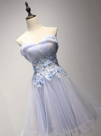 Light Blue Sweetheart Tulle Party Dress , Short Formal Dress