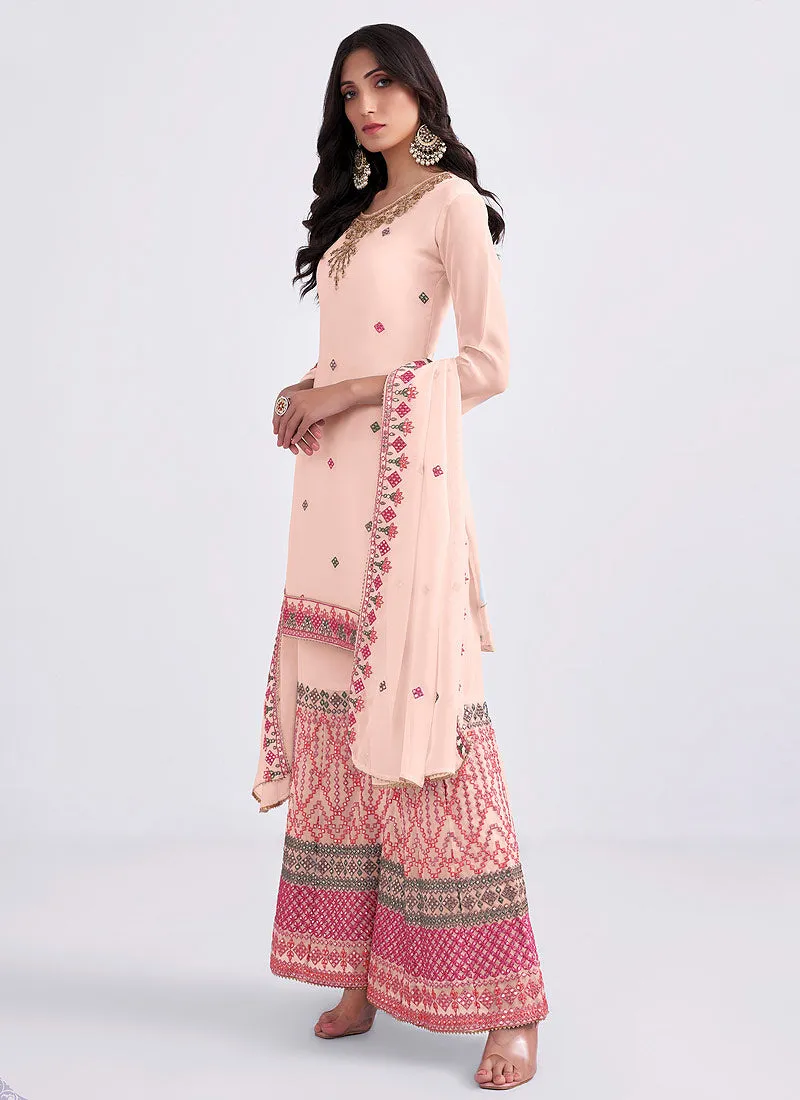 Light Pink and Peach Embroidered Gharara Suit
