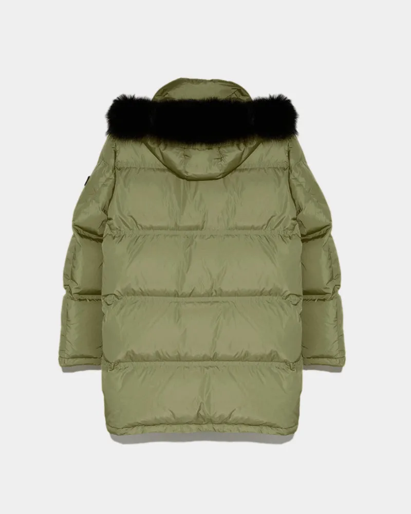 Long Hooded down jacket with fox fur