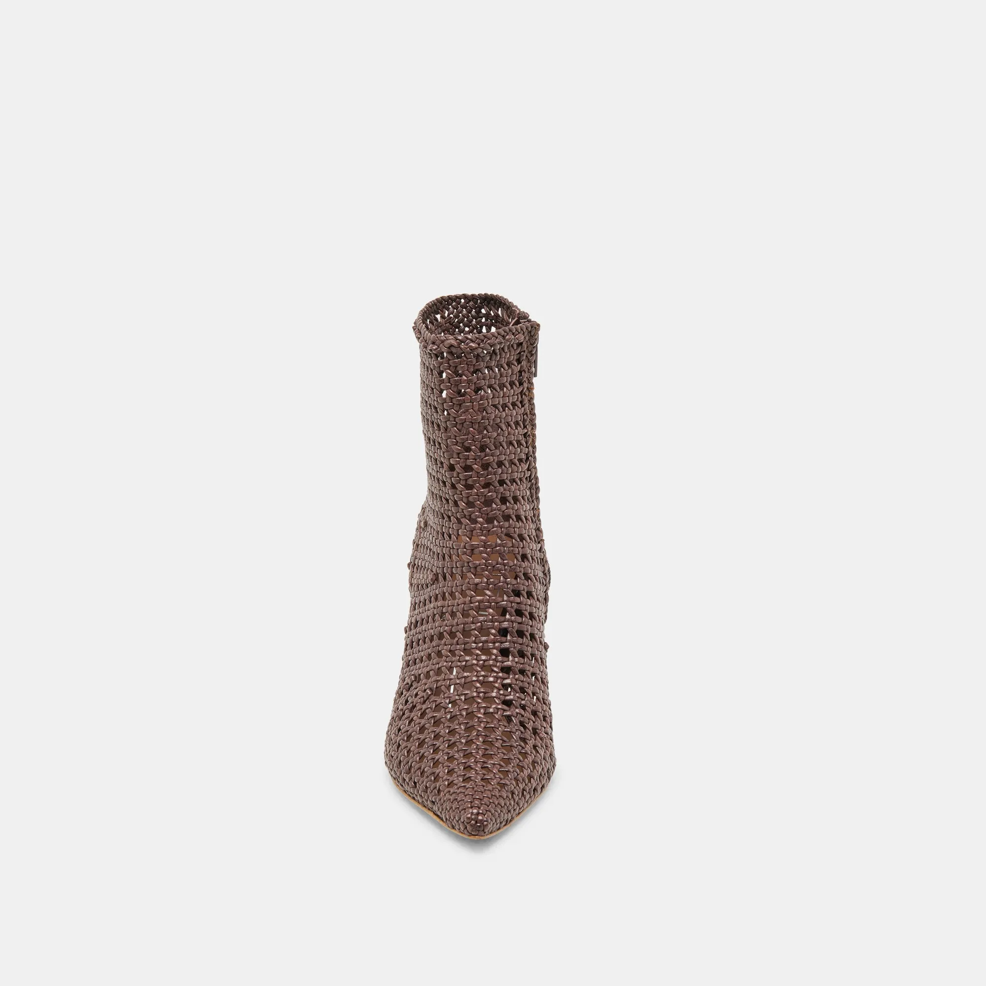 LONNI BOOTIES DK BROWN WOVEN LEATHER