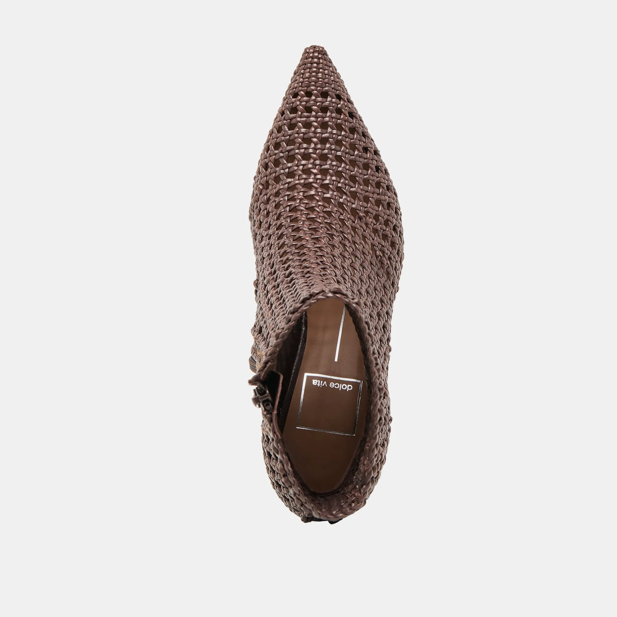 LONNI BOOTIES DK BROWN WOVEN LEATHER