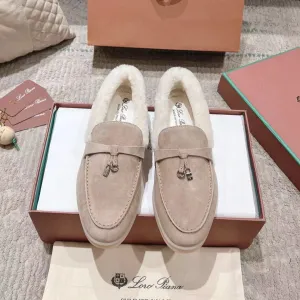 LP Summer Charms Walk Loafers Light Brown Beige Mix White Suede With Rabbit Fur Lining 206250