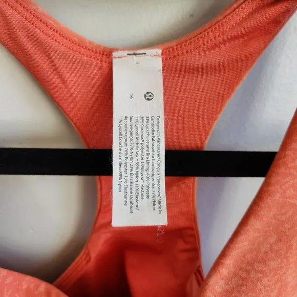 Lululemon Wunder Train Long-Line Bra Coral Razor Back Tang Top Style Size 14