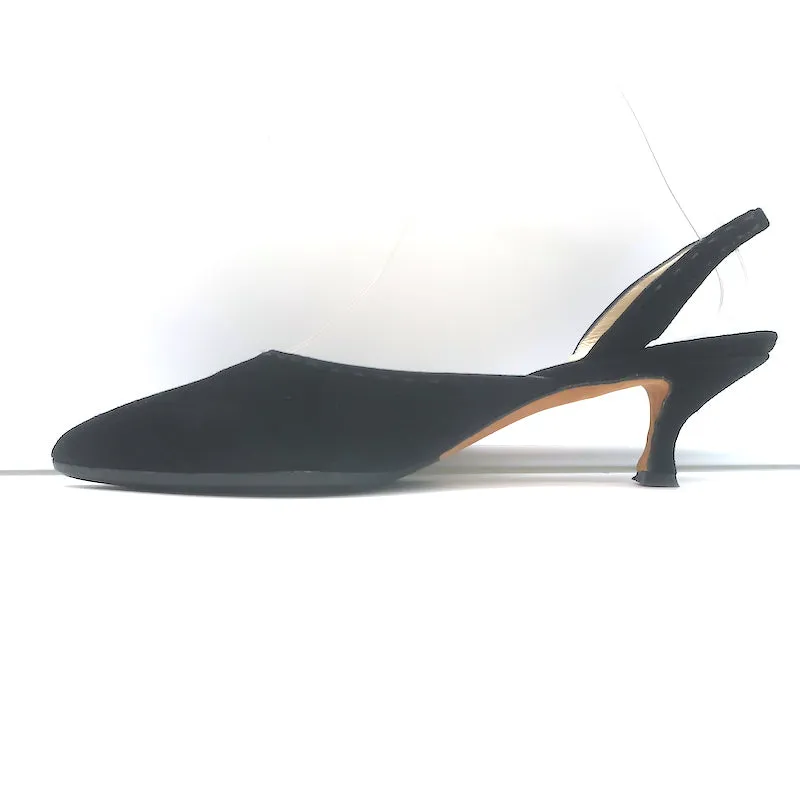 Manolo Blahnik Carolyne Kitten Heel Slingback Pumps Black Suede Size 37.5