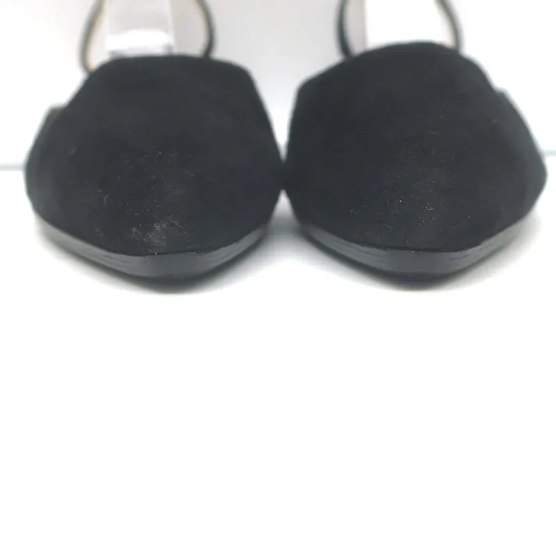 Manolo Blahnik Carolyne Kitten Heel Slingback Pumps Black Suede Size 37.5