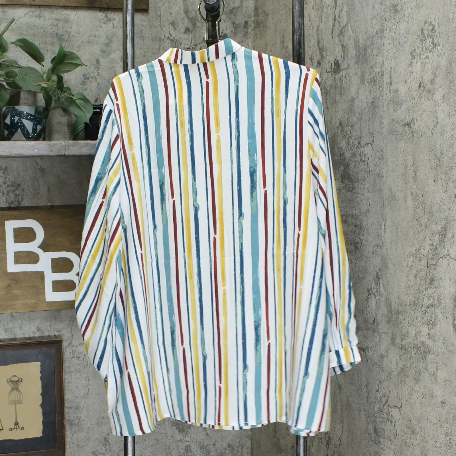 Martha Stewart Women's Watercolor Stripe Long Sleeve Blouse