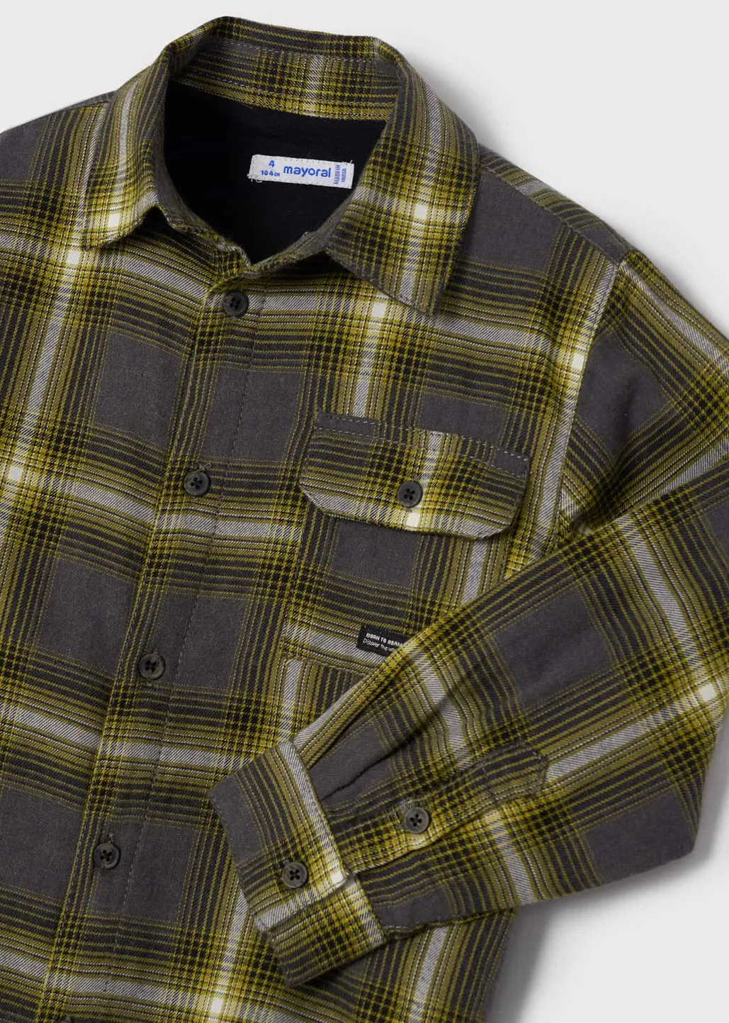 Mayoral Boys Grey And Yellow Plaid Long Sleeve: Size 3 to 8