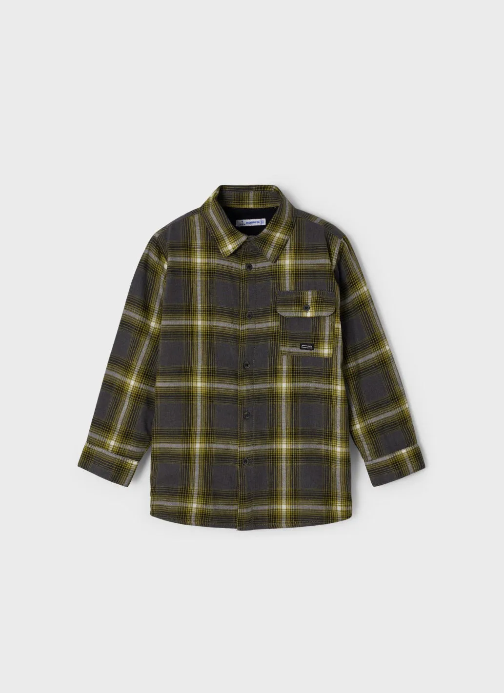 Mayoral Boys Grey And Yellow Plaid Long Sleeve: Size 3 to 8