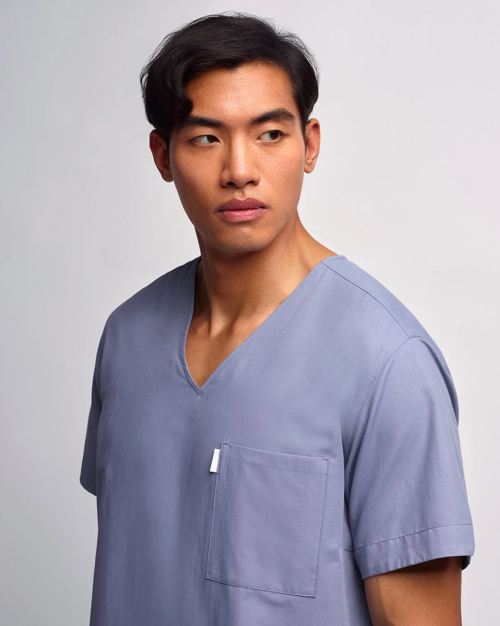 Men's V-neck Office Scrub Top | Woven Stretch