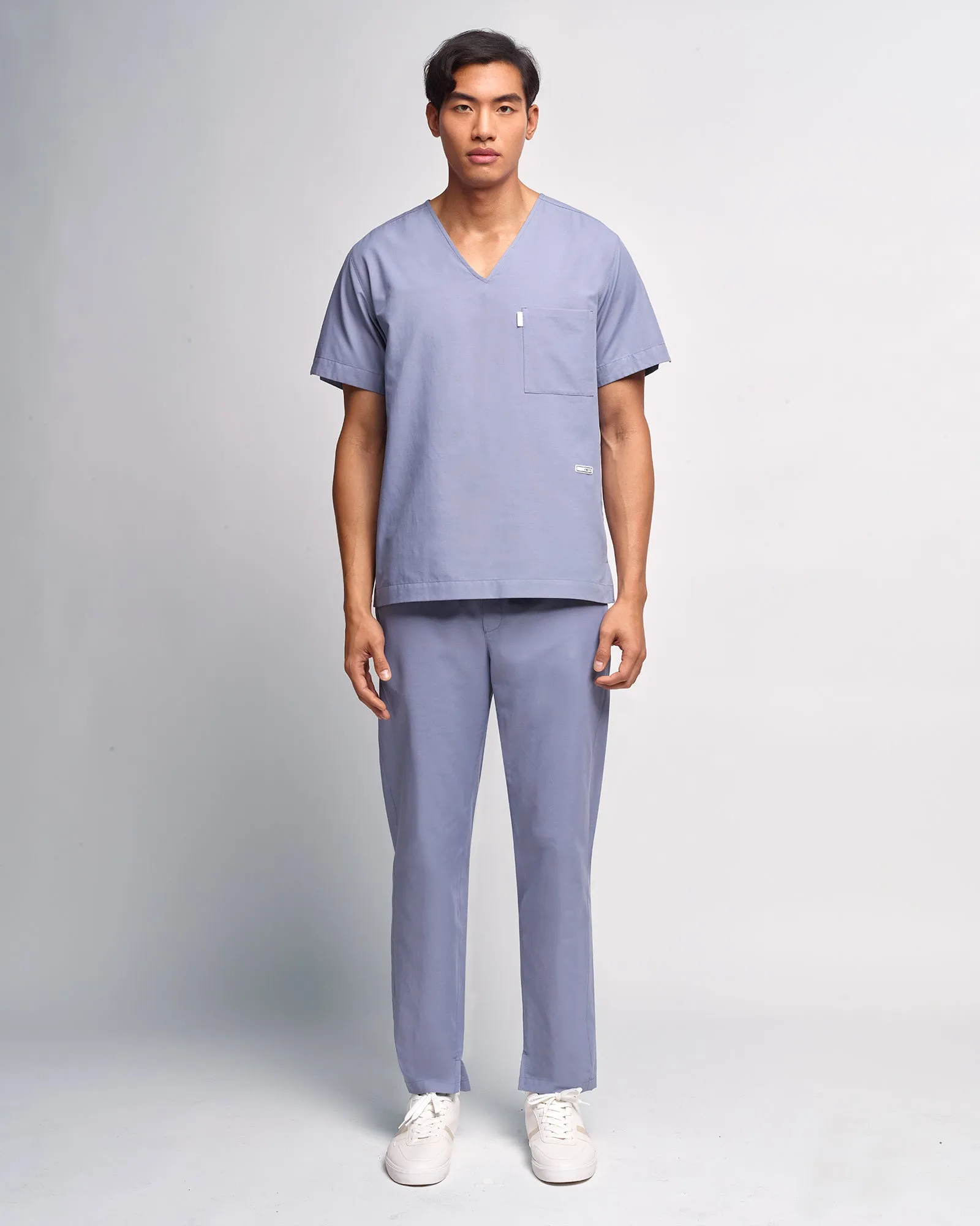 Men's V-neck Office Scrub Top | Woven Stretch
