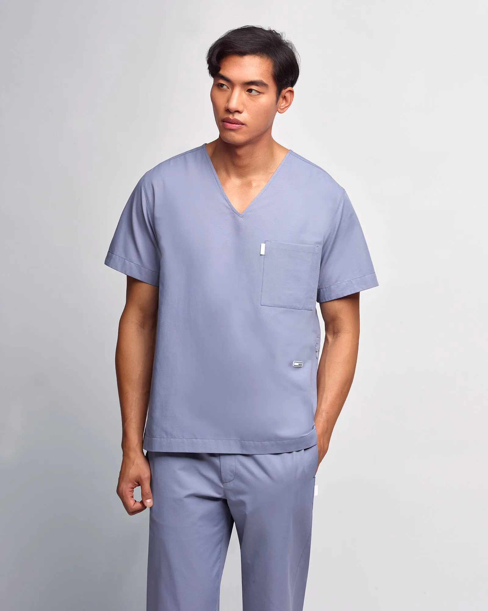 Men's V-neck Office Scrub Top | Woven Stretch