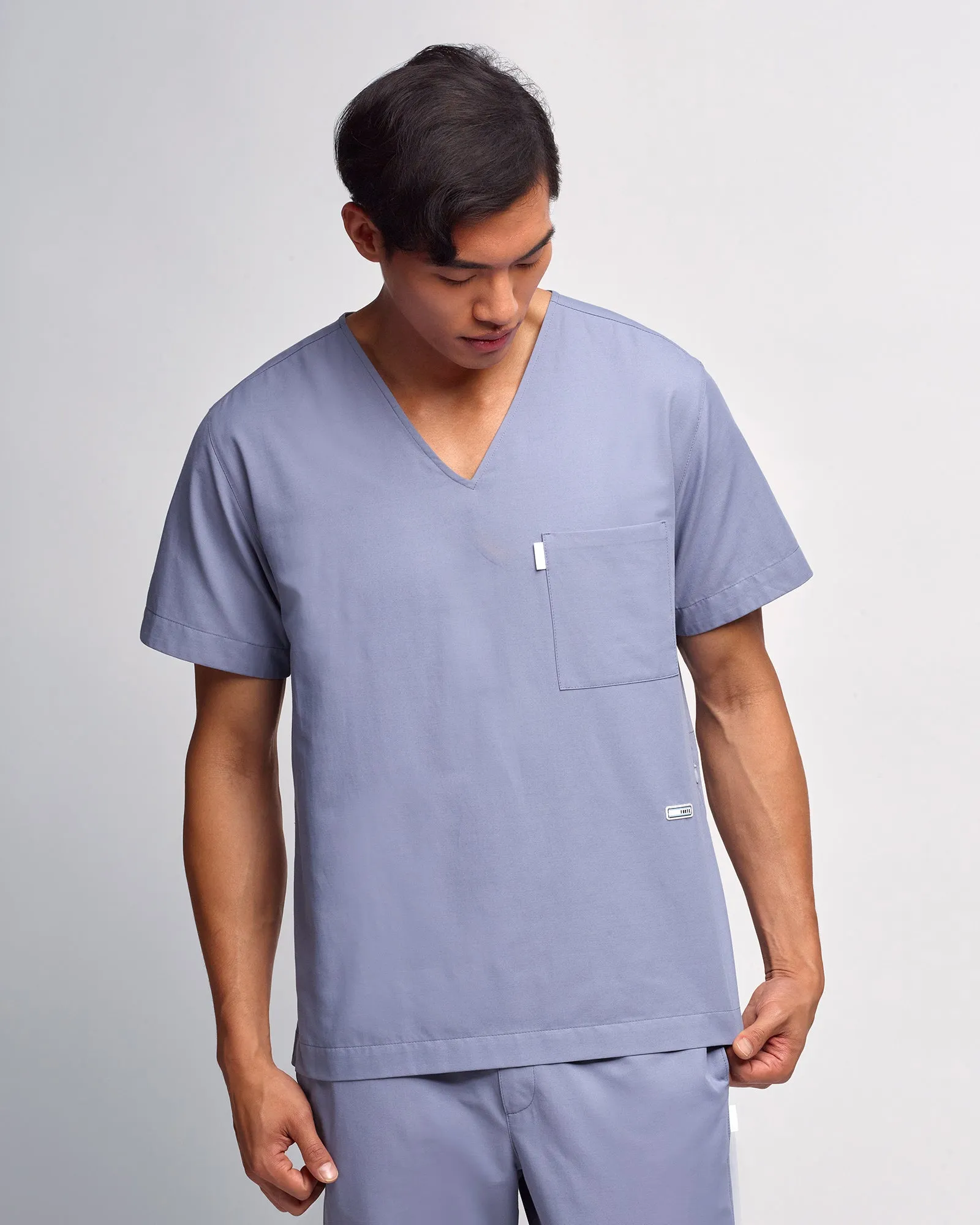 Men's V-neck Office Scrub Top | Woven Stretch