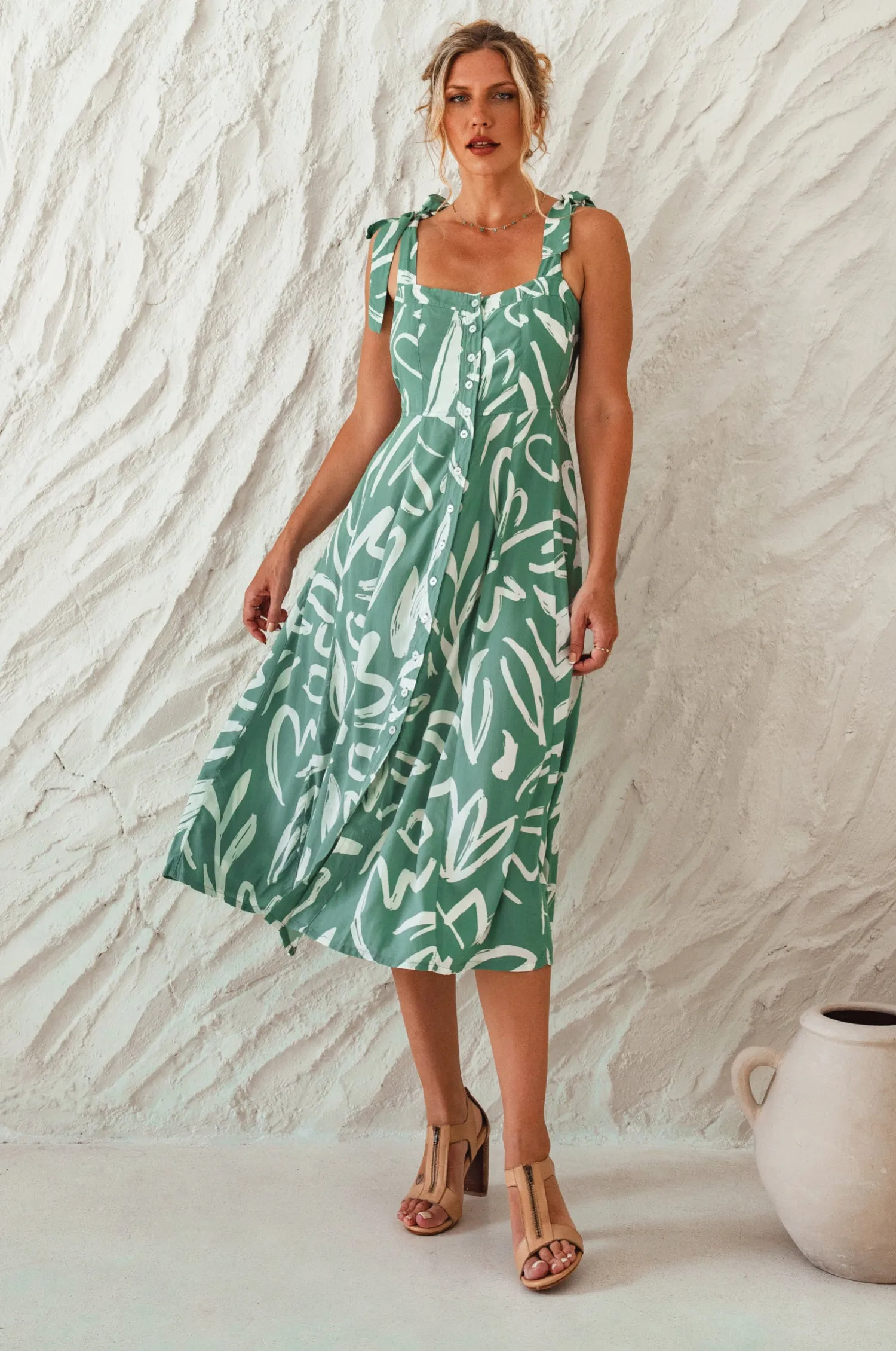 Mia Vita Button Down Dress With Ties