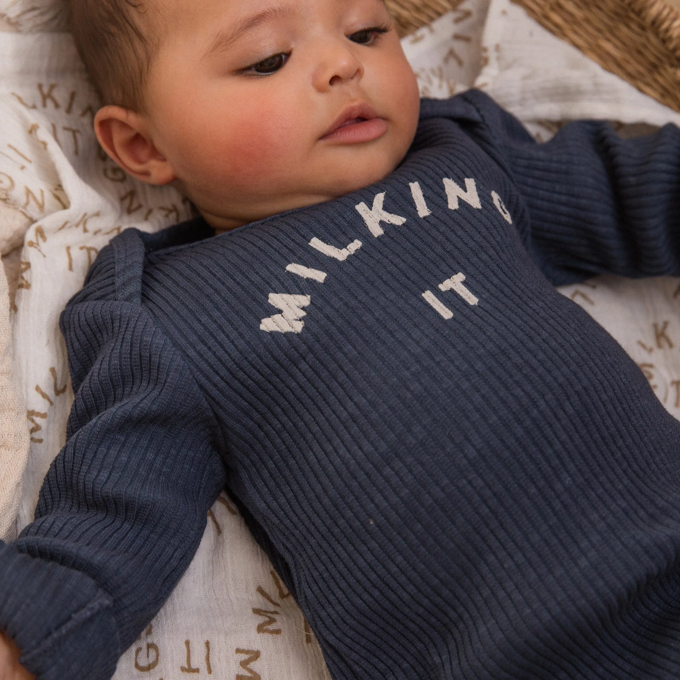 Milking It Cotton Rib Baby Onesie (Navy)