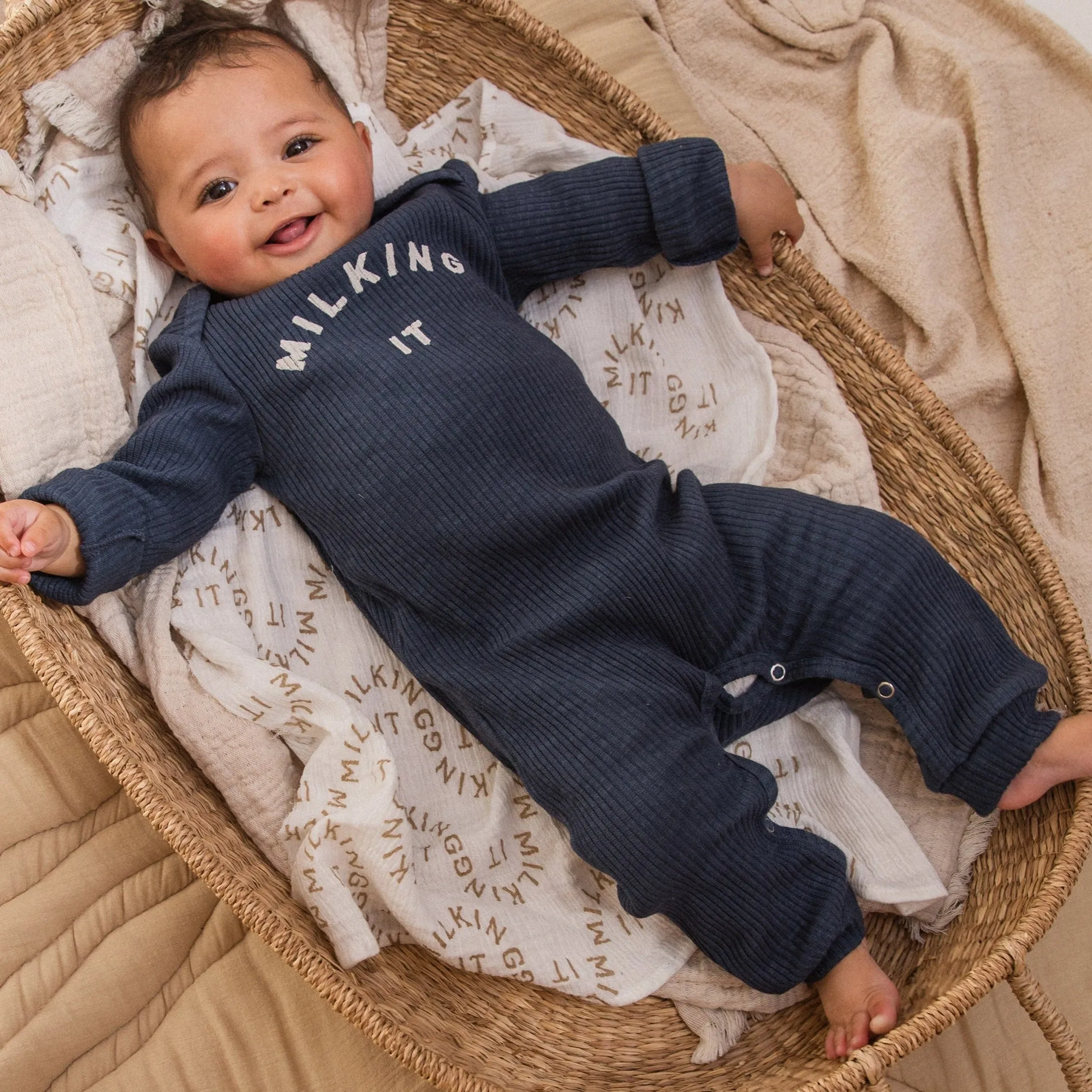 Milking It Cotton Rib Baby Onesie (Navy)