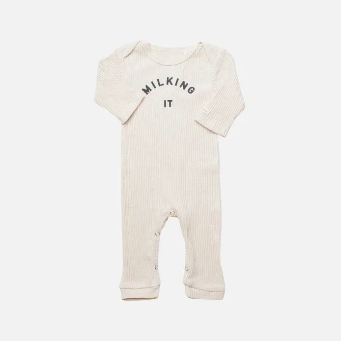Milking It Rib Romper Onesie (Oatmeal)