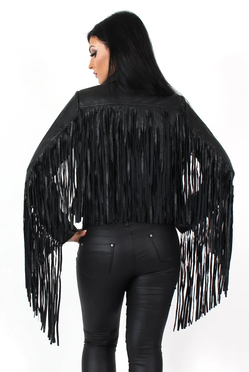 Minnie Black Tassel PU Jacket