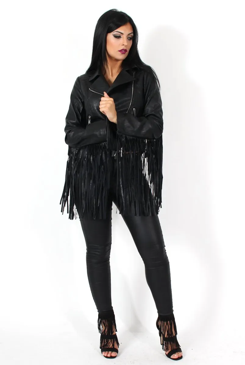 Minnie Black Tassel PU Jacket