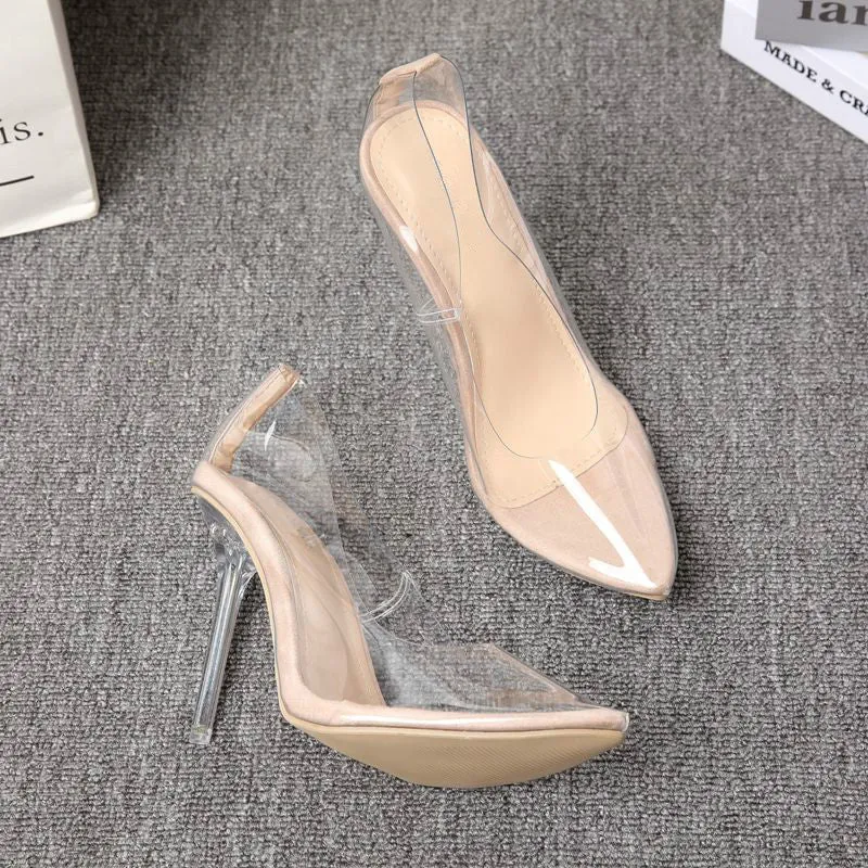Ms. Transparent Single Shoes Pointed Shallow Mouth High Heel Large Size