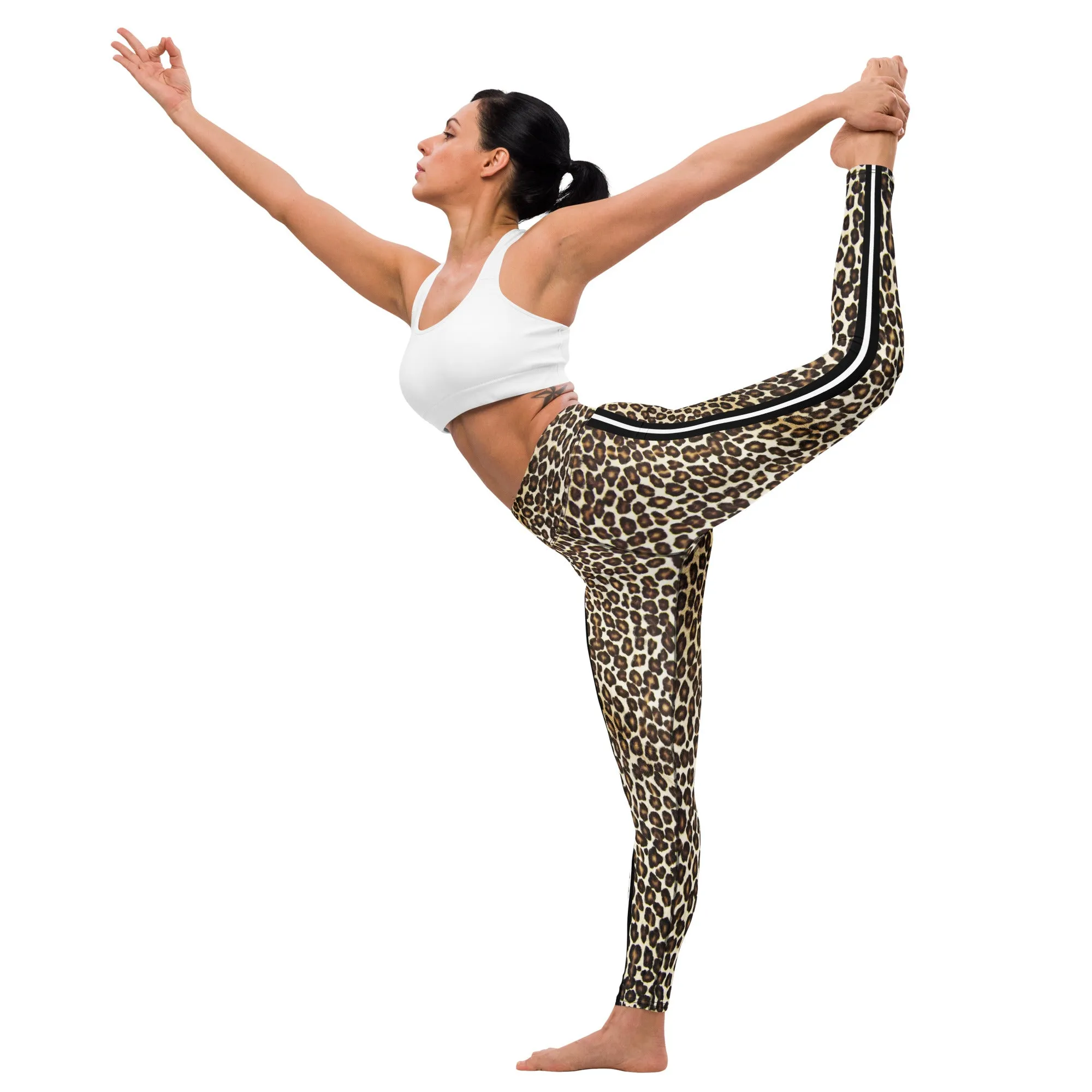 Natural Leopard W/Stripes Yoga Leggings