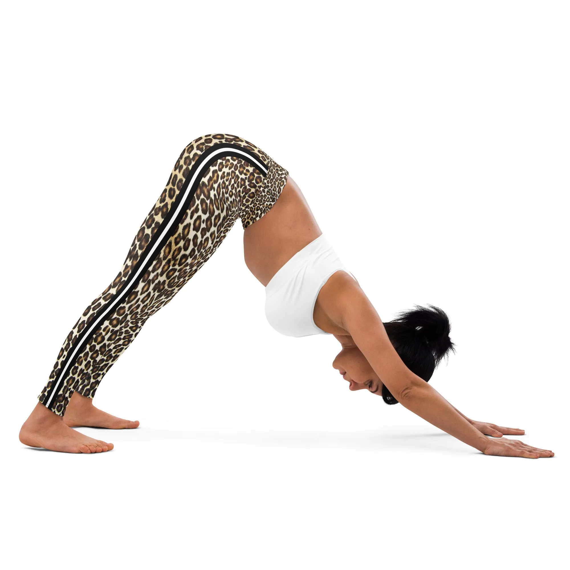Natural Leopard W/Stripes Yoga Leggings