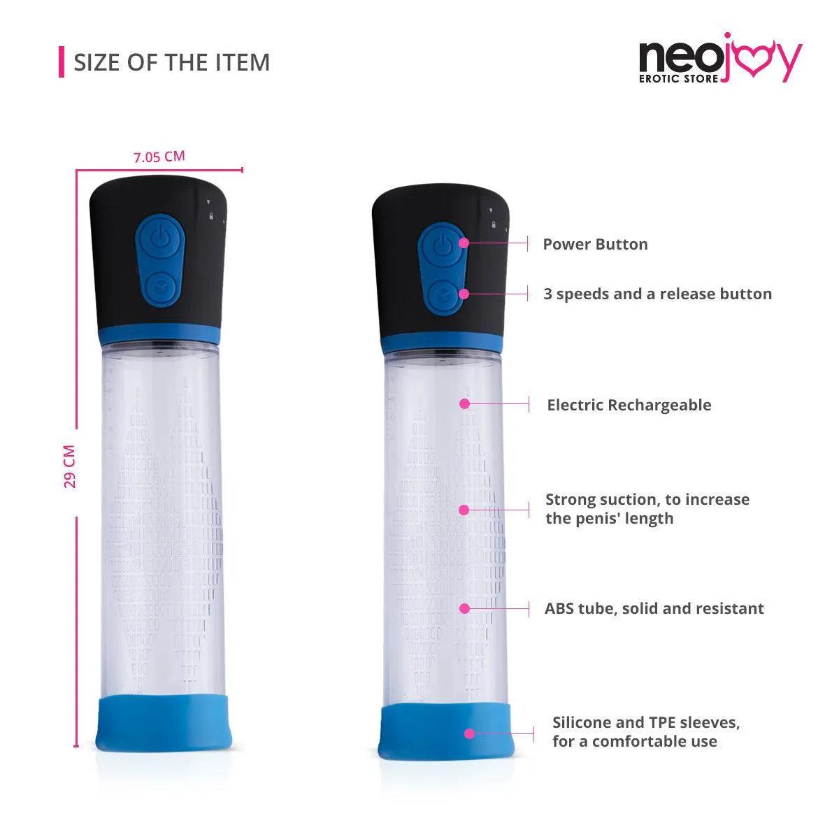 Neojoy Electric Male Penis Pump with Enhancer -  Silicone