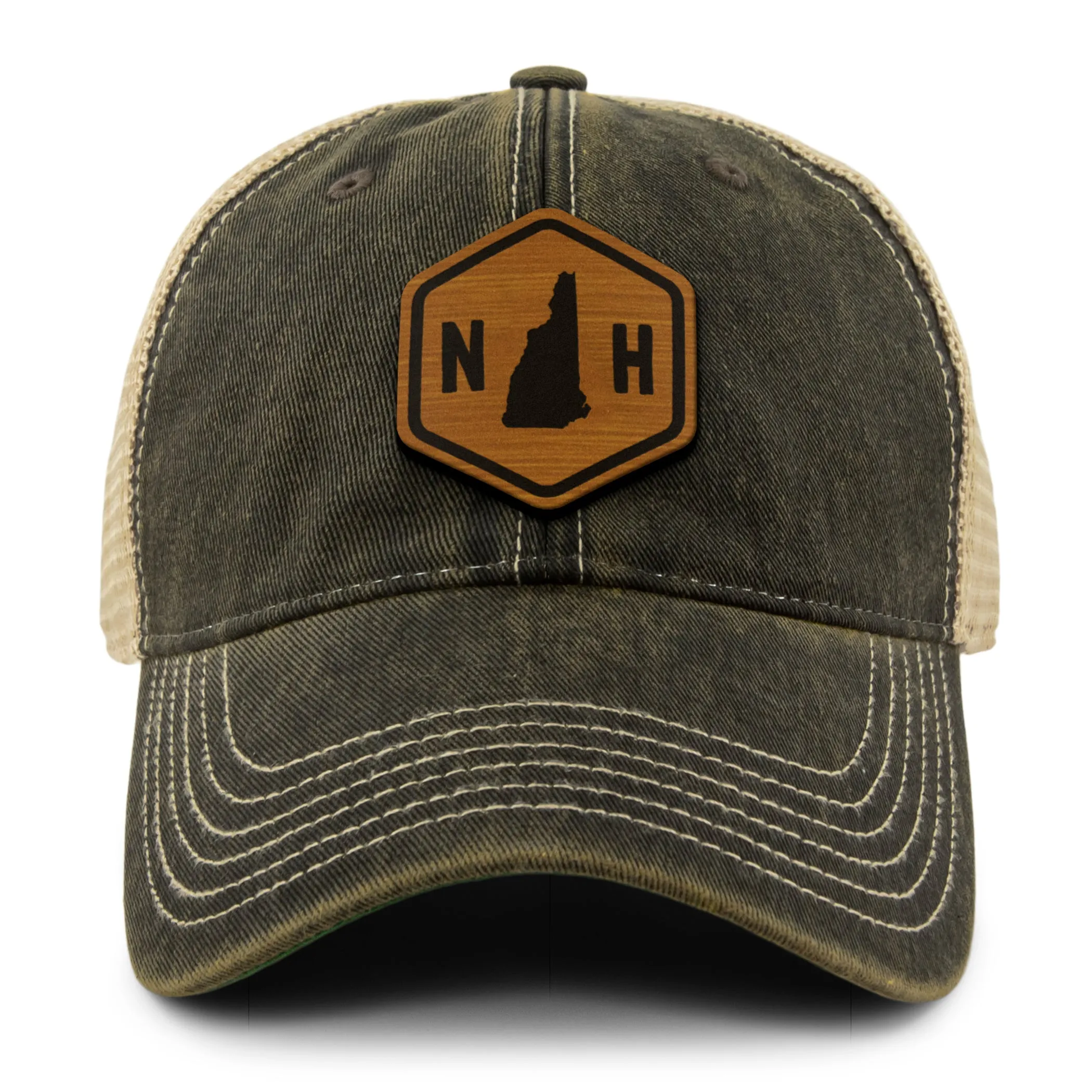 New Hampshire State Sign Wood Grain Patch Dirty Water Trucker
