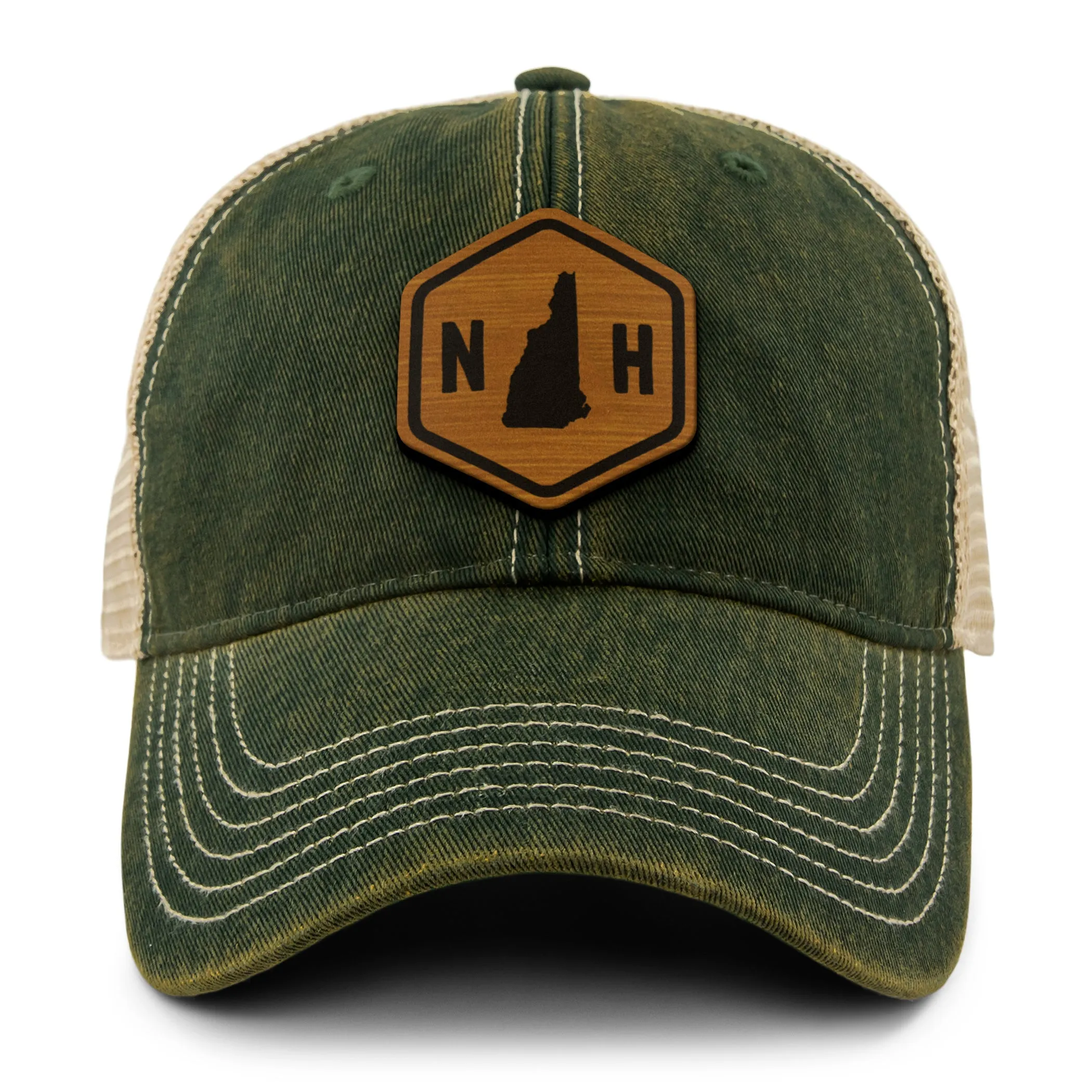 New Hampshire State Sign Wood Grain Patch Dirty Water Trucker