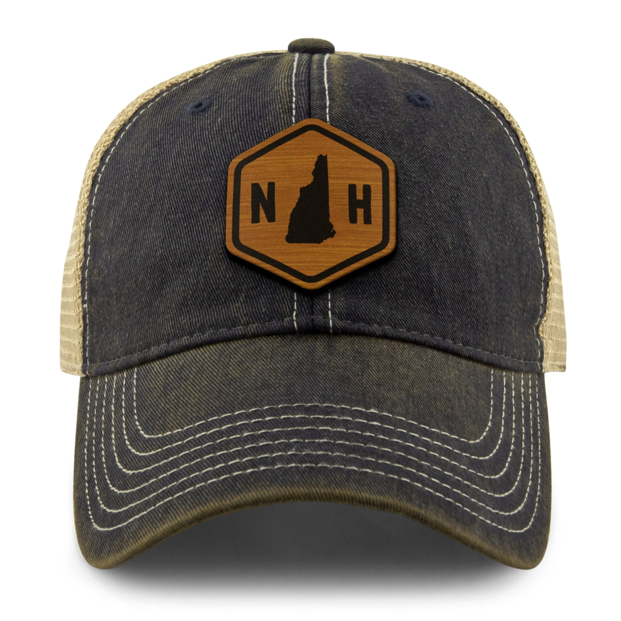 New Hampshire State Sign Wood Grain Patch Dirty Water Trucker