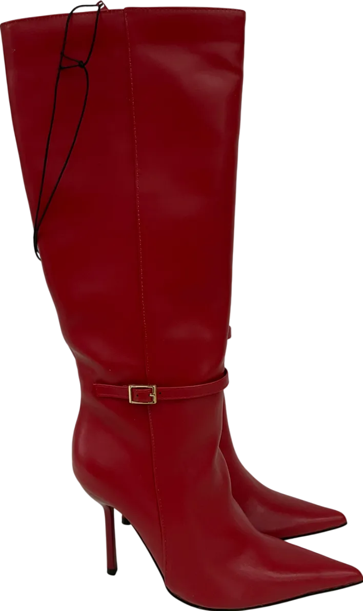New Look Red Faux Lather Stiletto Knee High Boots UK 4