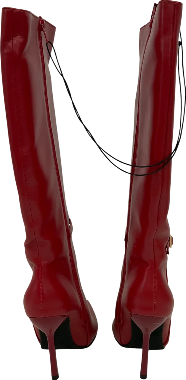 New Look Red Faux Lather Stiletto Knee High Boots UK 4