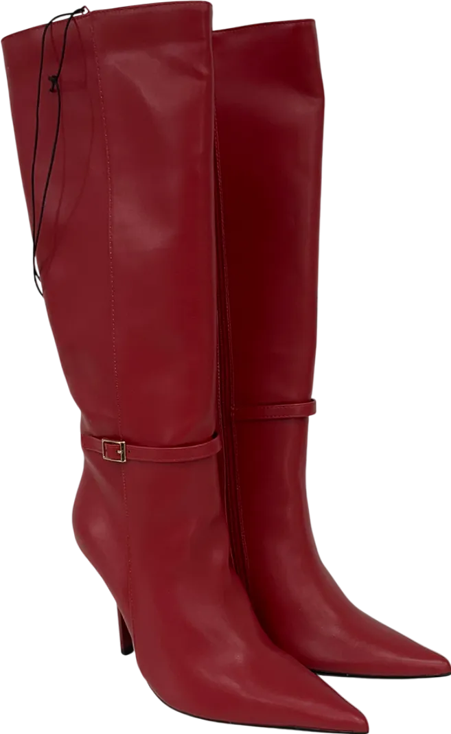 New Look Red Faux Lather Stiletto Knee High Boots UK 4
